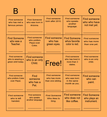 Find Someone Who Bingo Card