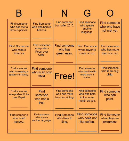 Find Someone Who Bingo Card