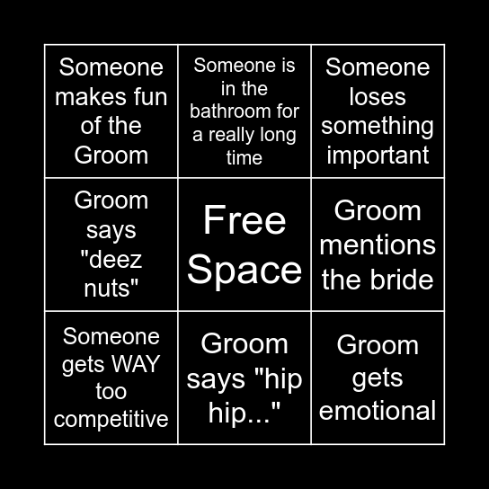 Bachelor Party Bingo Card