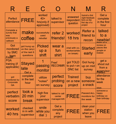 RECON MR BINGO Card