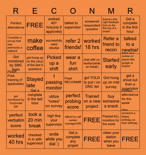 RECON MR BINGO Card