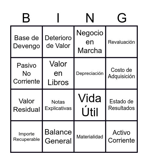 NIC 1 y NIC 16 Bingo Card