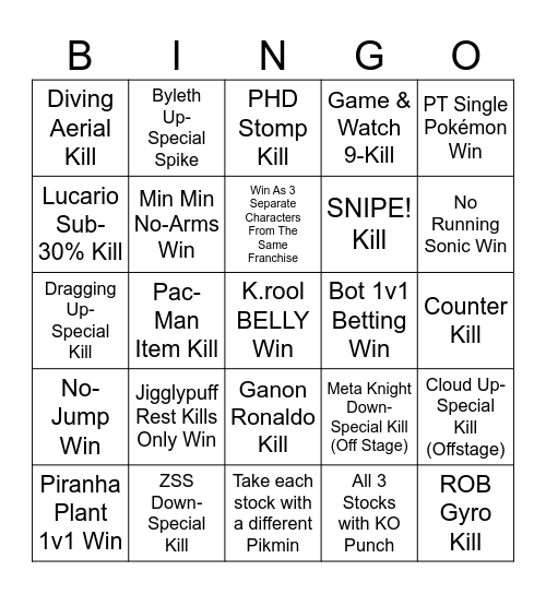 Smash Ultimate - Lockout Board 3 Bingo Card