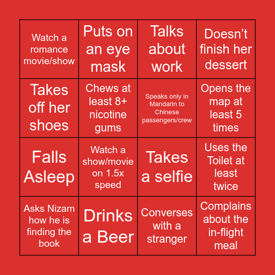 Melanie Aeroplane Bingo Card