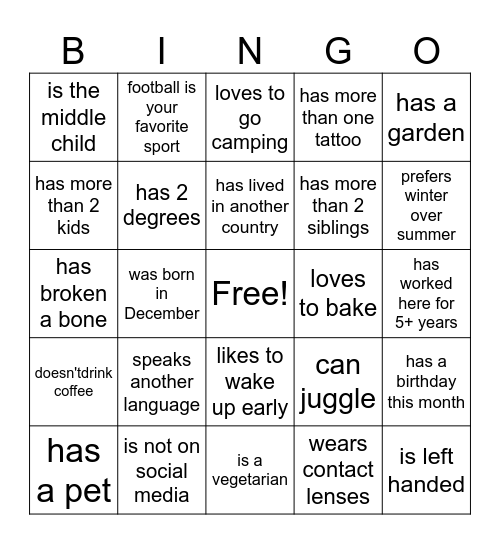 Who Has.. Bingo Card