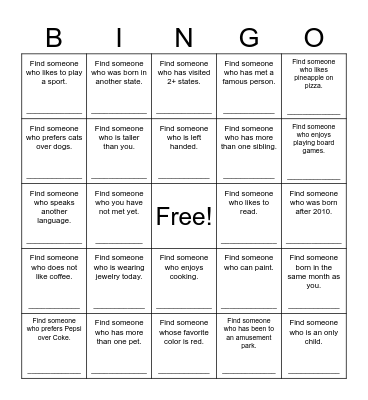 Find Someone Who Bingo Card