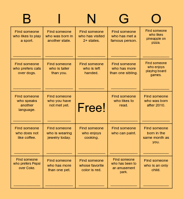 Find Someone Who Bingo Card