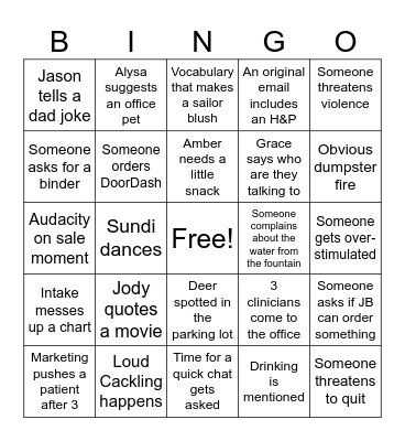 Fri-Yay Bingo Card