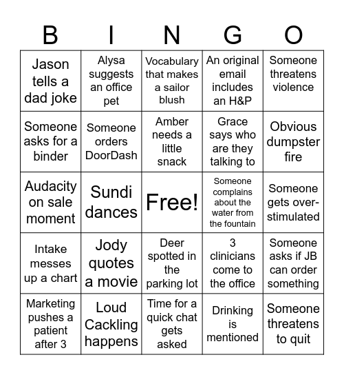 Fri-Yay Bingo Card