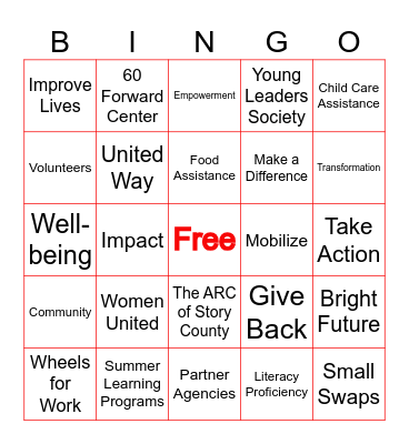 ISUF United Way Campaign 2026 Bingo Card