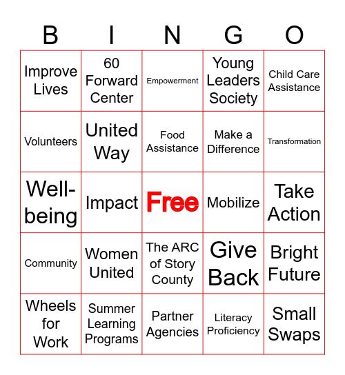 ISUF United Way Campaign 2026 Bingo Card