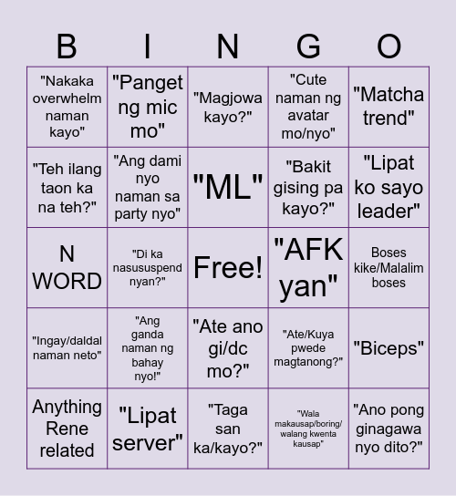 NB BINGO Card