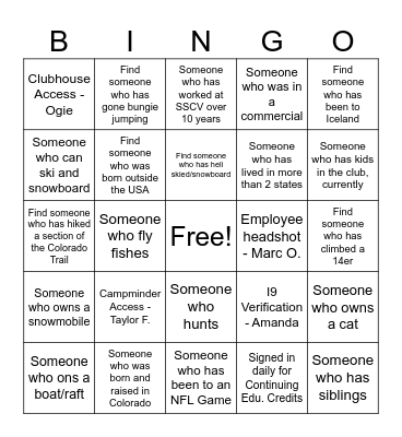 SSCV Staff Education Bingo #1 Bingo Card