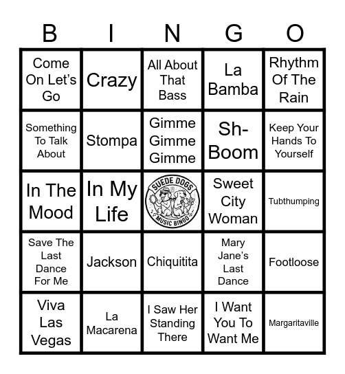 NEWLANDS Music Bingo - Suede Dogs Bingo Card