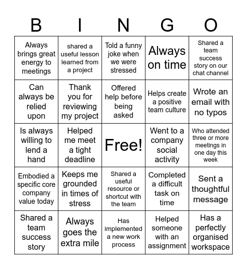 Team Bingo Card
