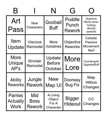 Patch Wishes Bingo Card