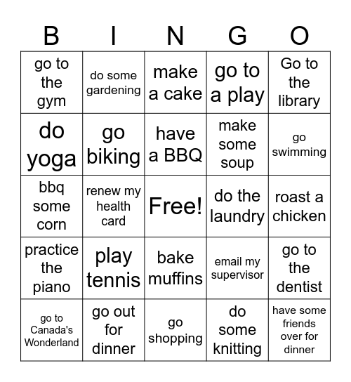 Verbs (and objects) for Simple Verb Tense Practice Bingo Card