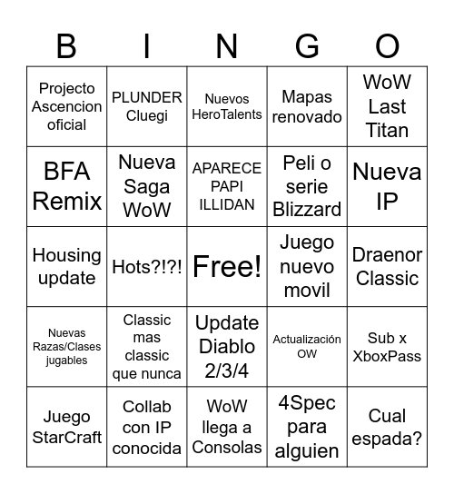 Bingo Blizzcon 2026 Bingo Card