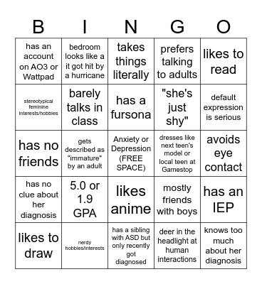 Lv. 1 Autistic Teenage Girl I see at Work as an SLP Bingo Card