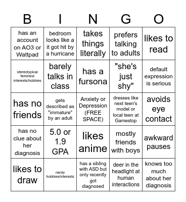 Lv. 1 Autistic Teenage Girl I see at Work as an SLP Bingo Card