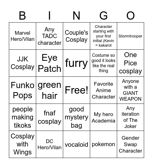 Comic con Bingo Card