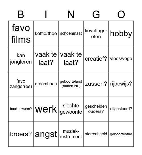 Kennismakingsbingo Card
