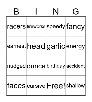 SUFFIX REVIEW BINGO! Bingo Card