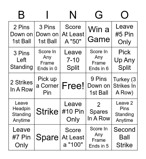 Bowling Bingo Card