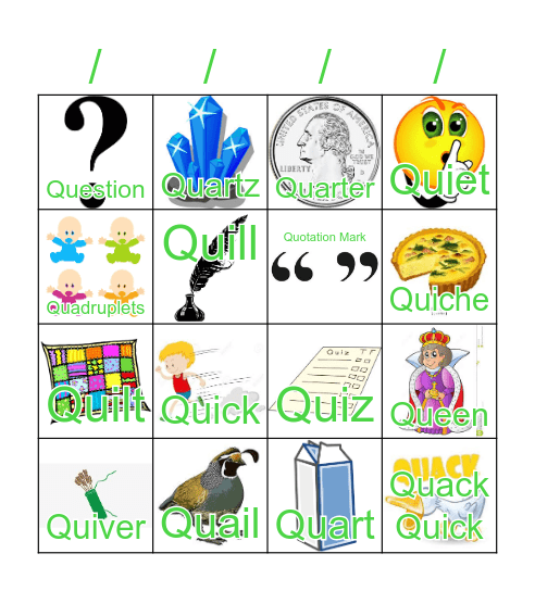 Letter Qq Bingo Card