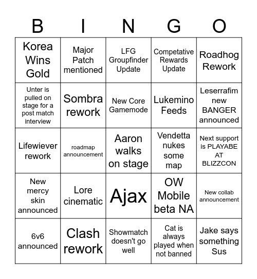 Blizzcon Overwatch 2026 Bingo Card