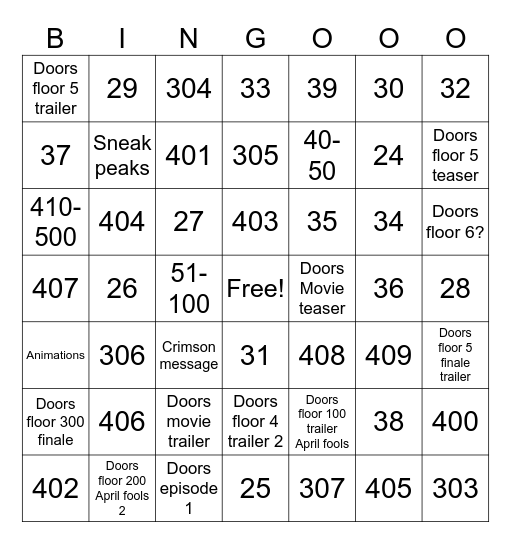 Roblox doors in 2023 part 3 Bingo Card