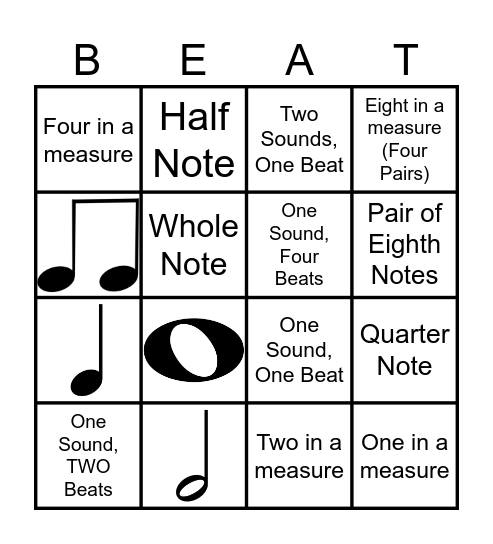 Rhythm Bingo Card