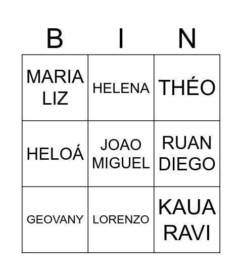 BINGO NOMES Bingo Card