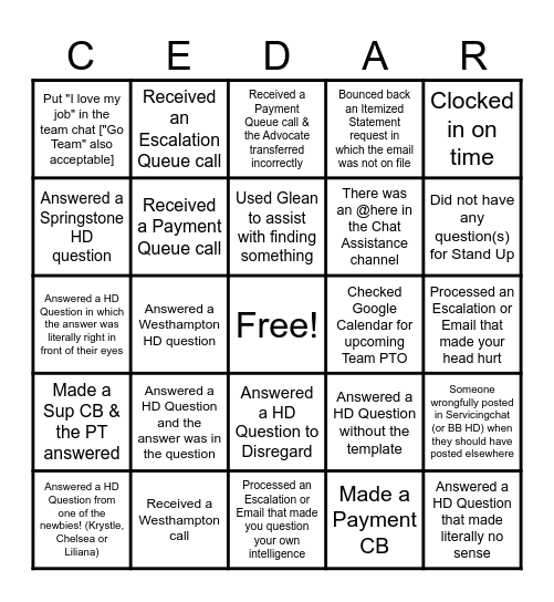 Esc Spec/HD BINGO Card