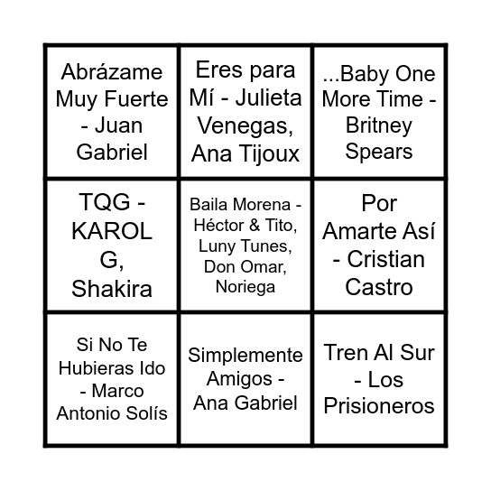 Bingo La Frau Musical Bingo Card
