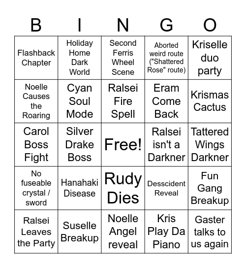 Deltarune Chapter Six Bingo Card