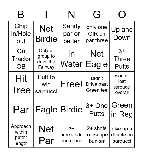 GOLF Bingo Card