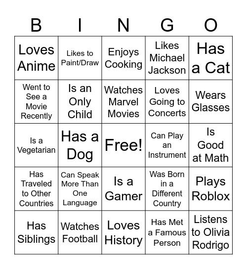 Human Bingo! Bingo Card