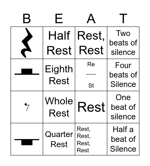 Rests Bingo Card