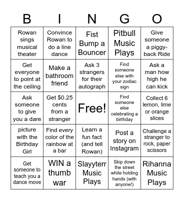 ROWANS BIRTHDAY BINGO Card