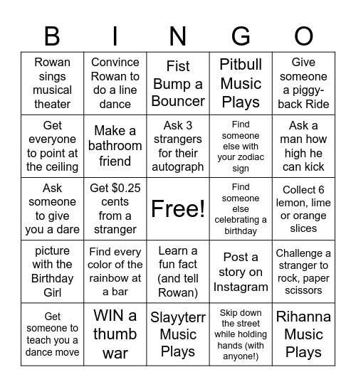 ROWANS BIRTHDAY BINGO Card