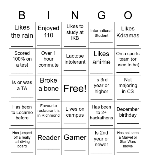 Human Scavenger Hunt Bingo! Bingo Card