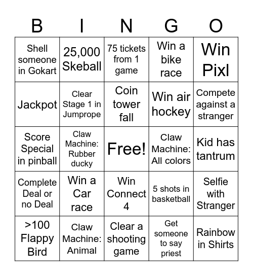 Wonderlands Bingo Card