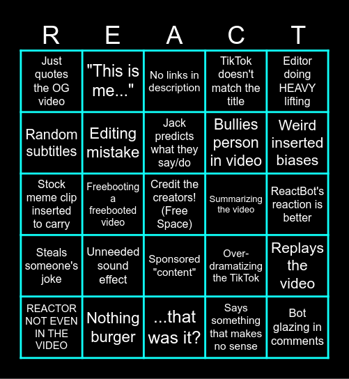 Bad Reactor Bingo for JJJacksfilms Bingo Card