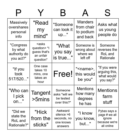 Pybas Bingo Card