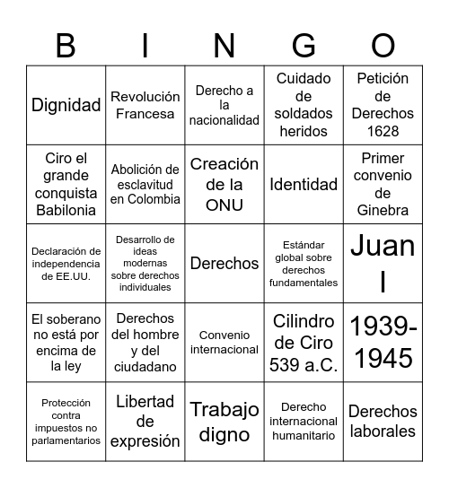 Historia de DD.HH. Bingo Card