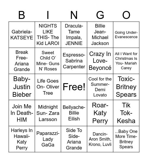 Music Bingo Card