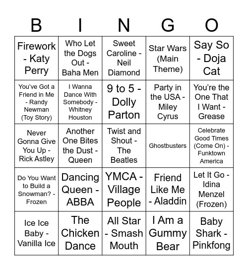 Music Bingo Card