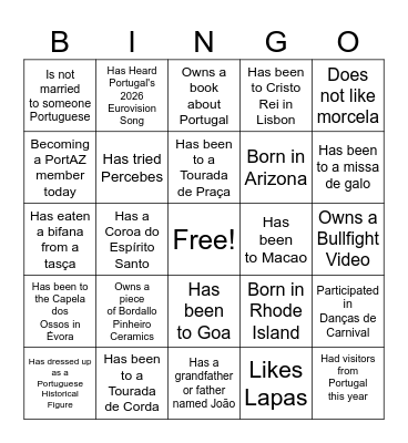 PortAZ Bingo Card