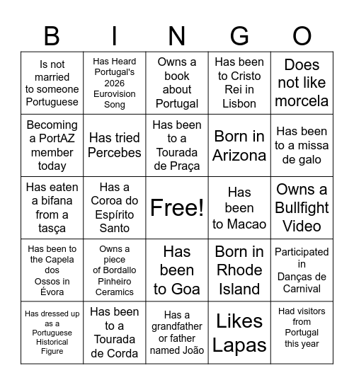 PortAZ Bingo Card